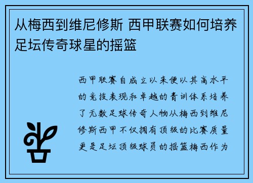 从梅西到维尼修斯 西甲联赛如何培养足坛传奇球星的摇篮