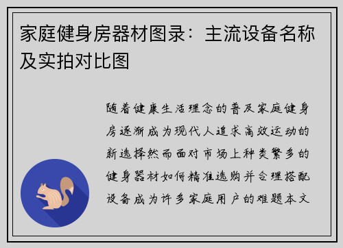 家庭健身房器材图录：主流设备名称及实拍对比图